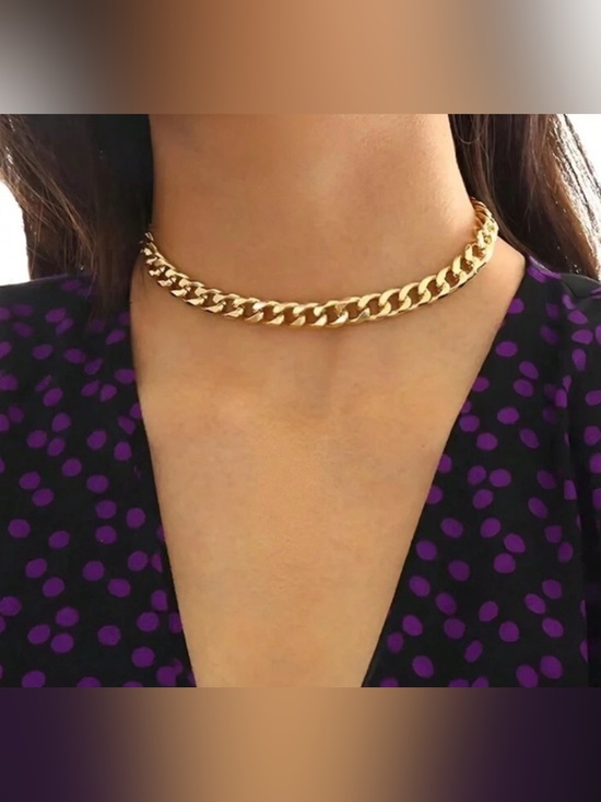 Jewelry - Gold Plated Stainless Steel 9mm Cube Chain Choker Necklace